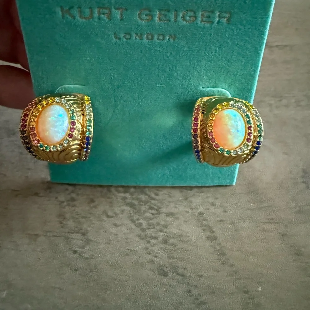 Kurt Geiger Gold Earrings with Opal and Rainbow Stones - Picture 1 of 3